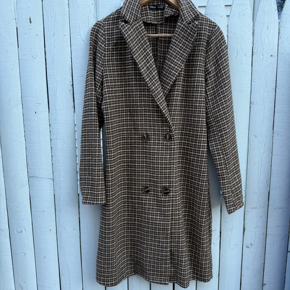 SHEIN Checkered Double-Breasted Trench Coat